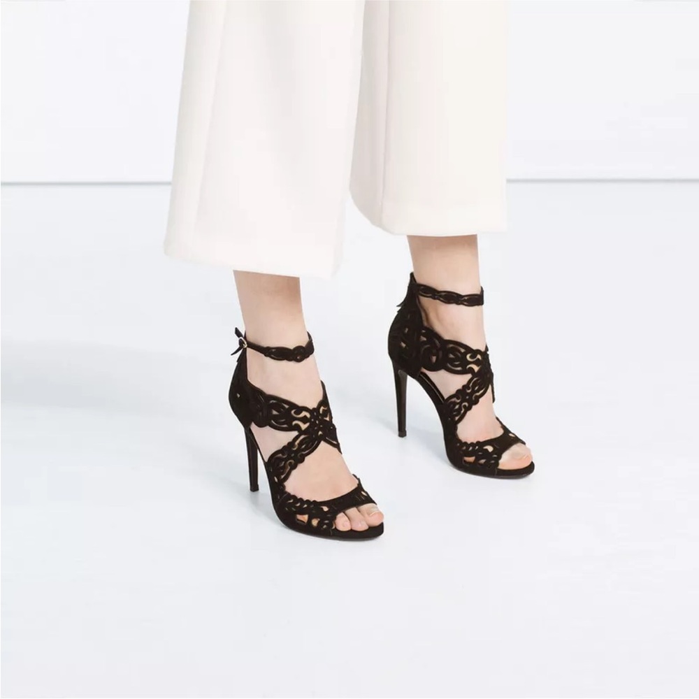 NWT Zara laser cut suede black heels
